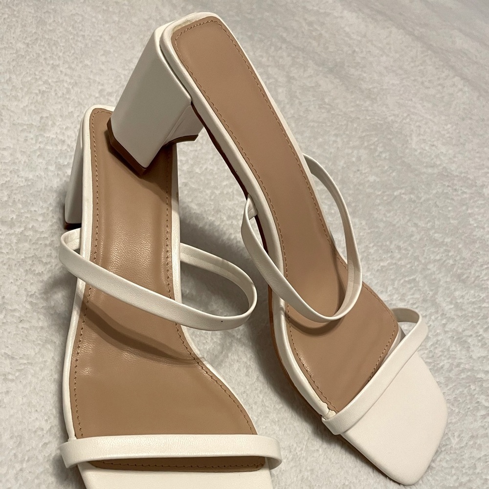 White Kitten Block Heels